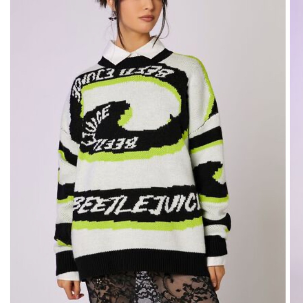 Beetlejuice Beetle juice Spiral Sweater Forever 21 M Medium costume halloween